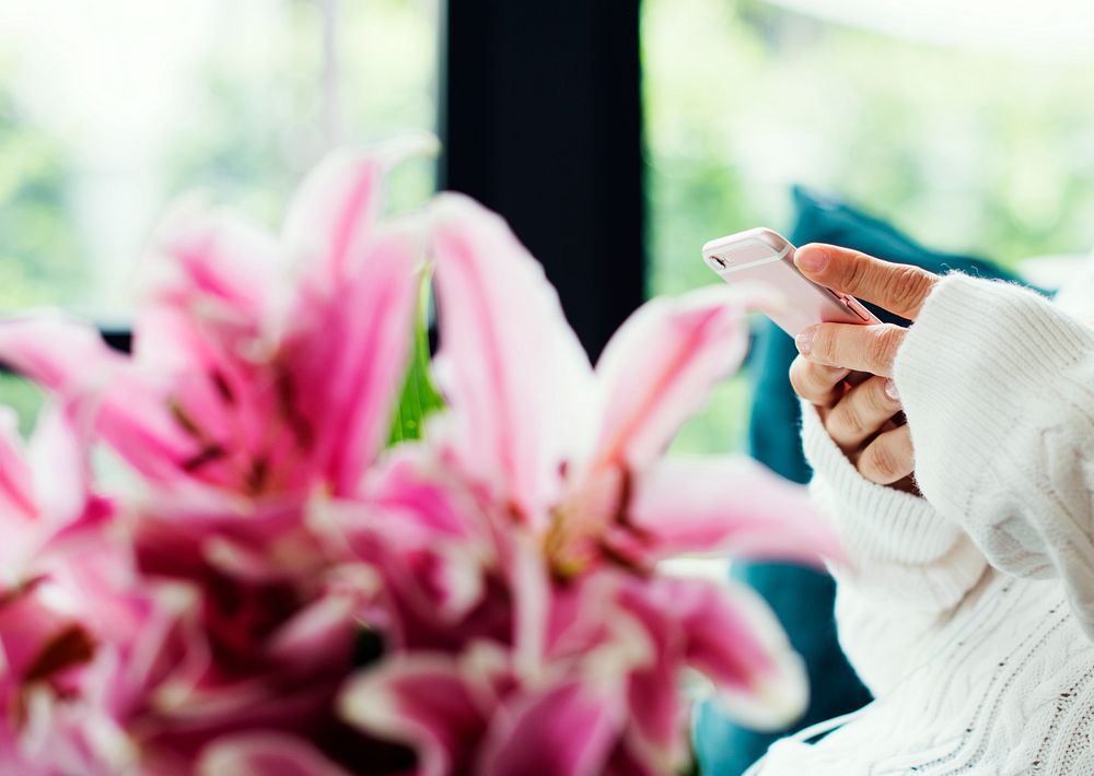 Woman with lily flower bouquet