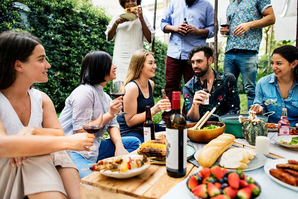 Group of diverse friends enjoying summer party together