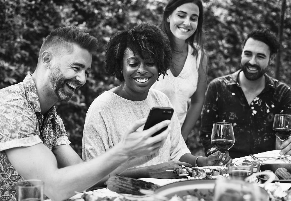 Group of diverse friends enjoying summer party together