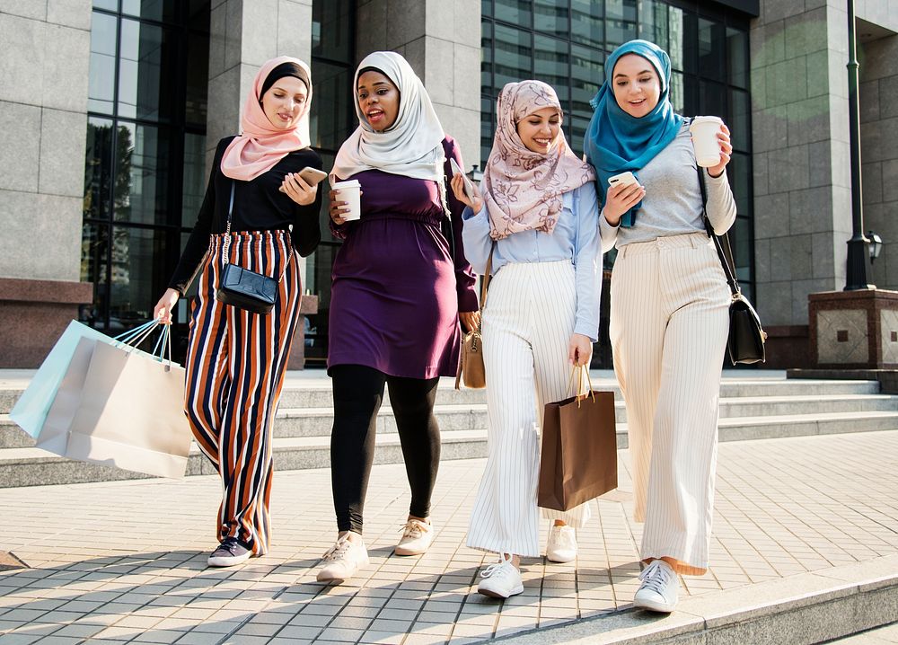 Islamic women friends shopping together on the weekend