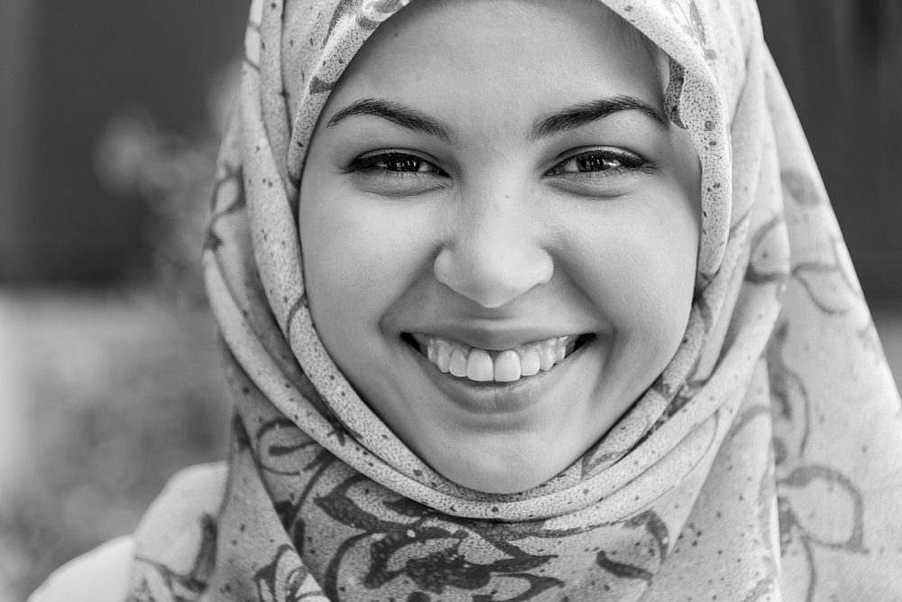 Close up face of Islamic woman smiling