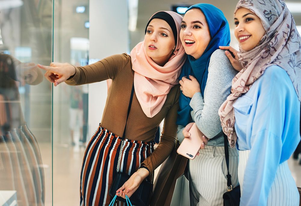 Islamic women shopping together at the mall