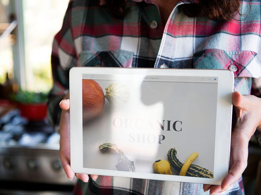 Woman with an online organic farm shop