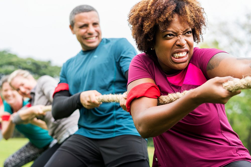 Team competing in tug of war