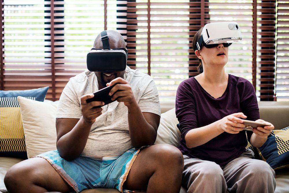 Couple playing VR video game