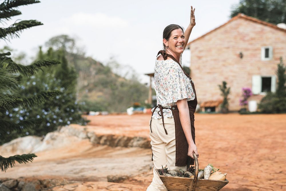 Proud farmer at her countryside home