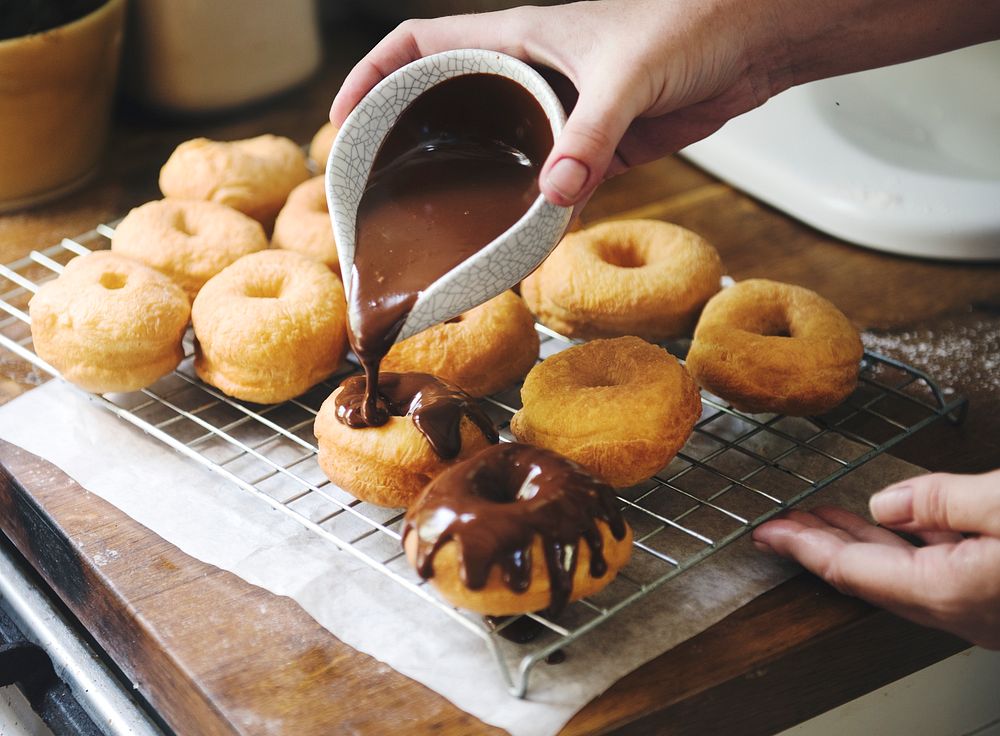 Homemade chocolate doughnuts food photography recipe idea