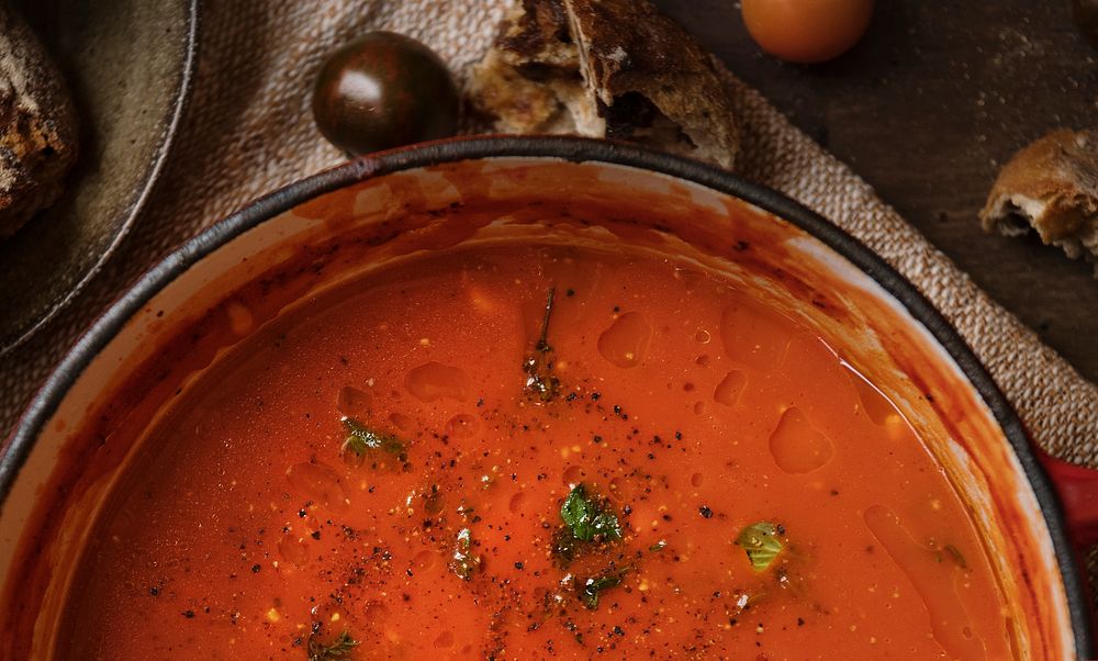 Tomato soup food photography recipe idea