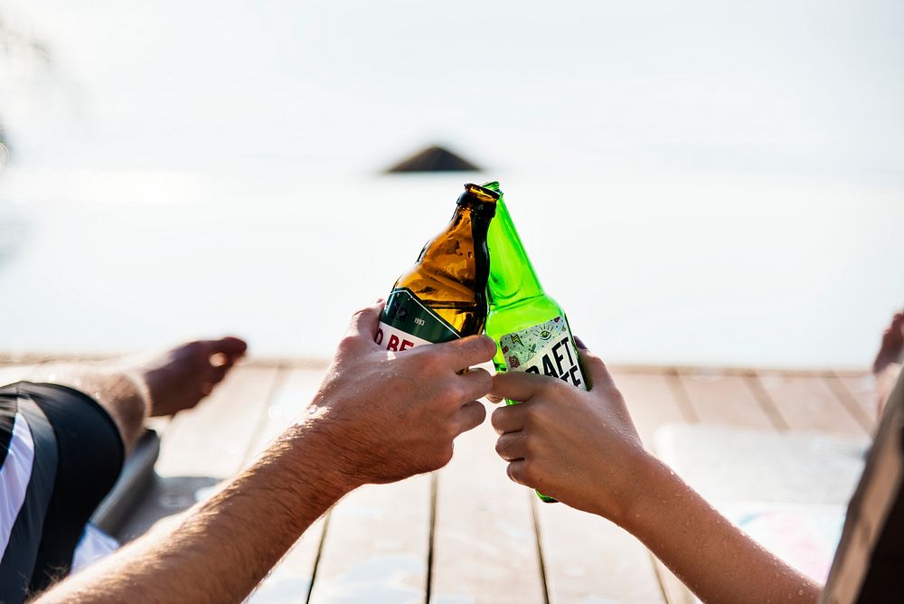 A toast with beer bottles