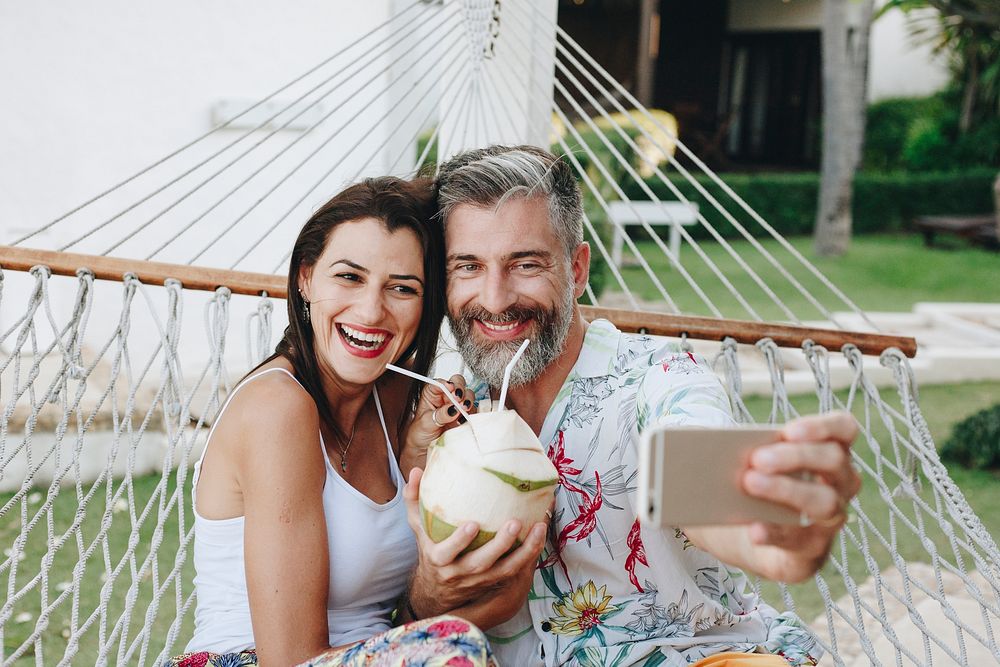 Couple taking a selfie while on vacation