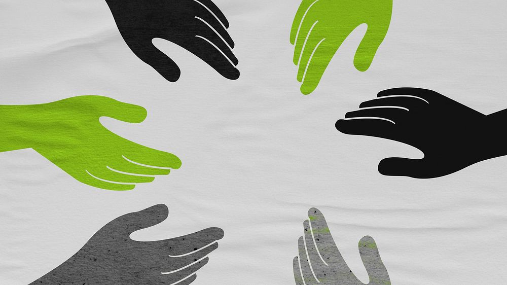 Diverse hands united green and black background