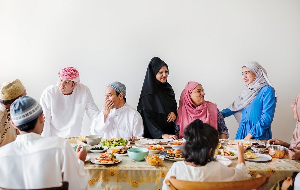Muslim family having a Ramadan feast