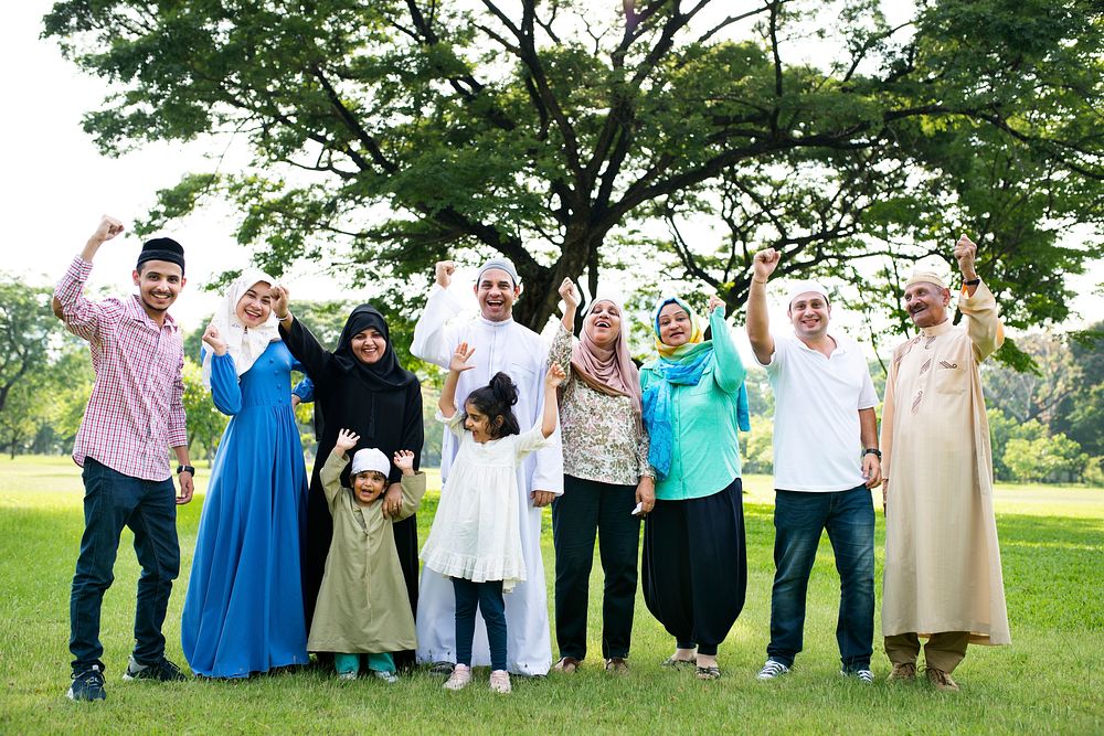 A happy large Muslim family