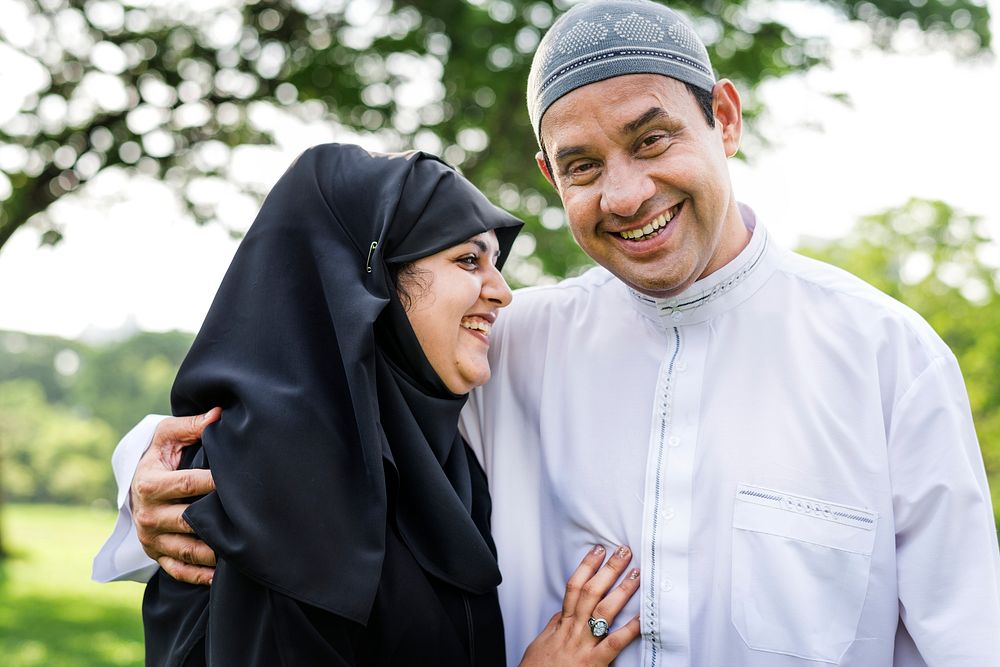 Muslim married couple in the park