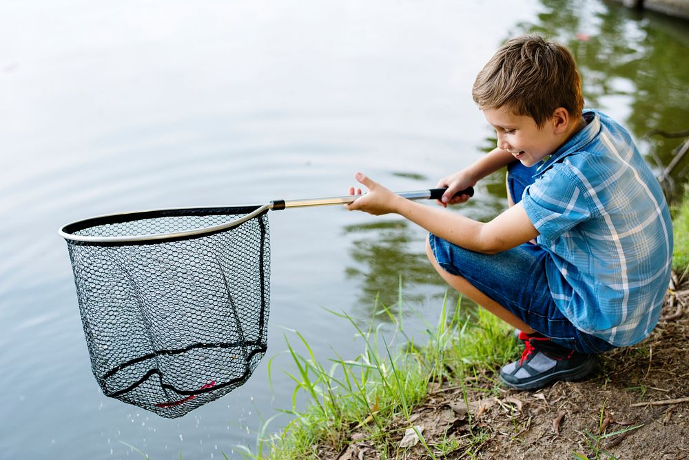 Boy fishing with a net