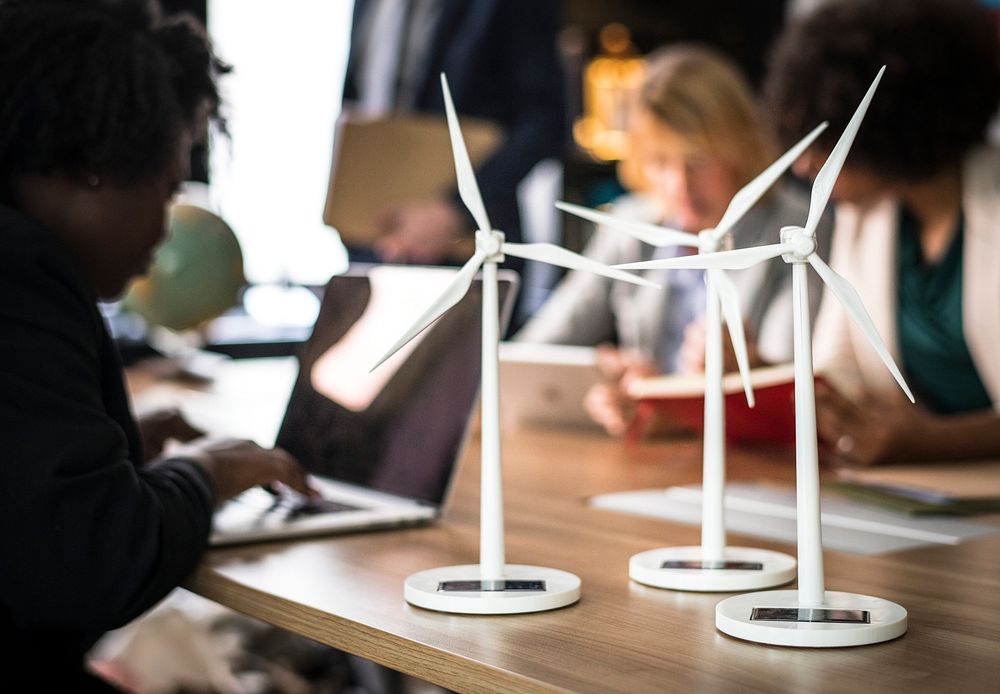 Windmill models on a meeting table