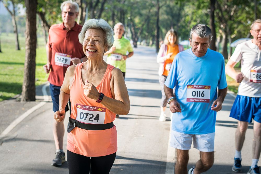 Senior athletes running in the park