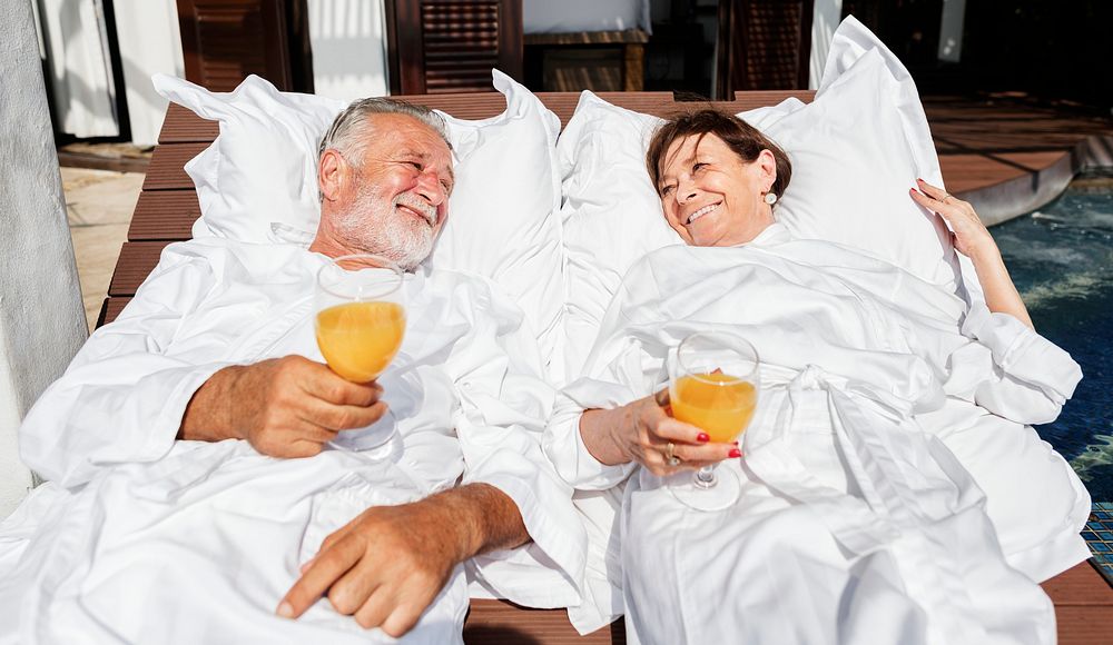 A senior couple relaxing