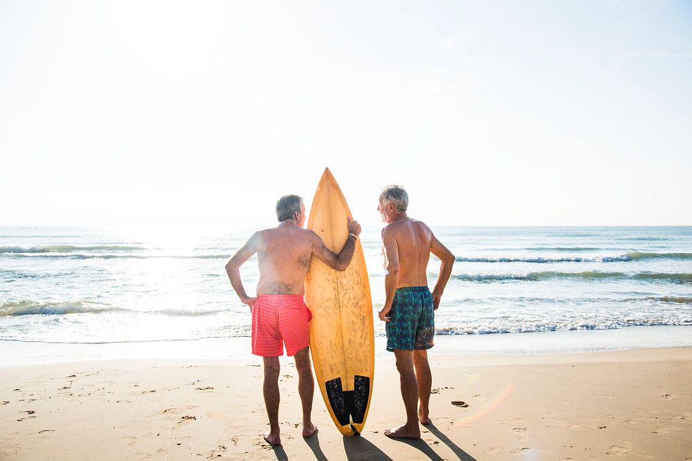 Mature surfers at the beach
