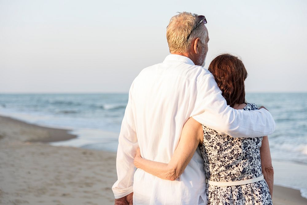 A senior couple on the beach