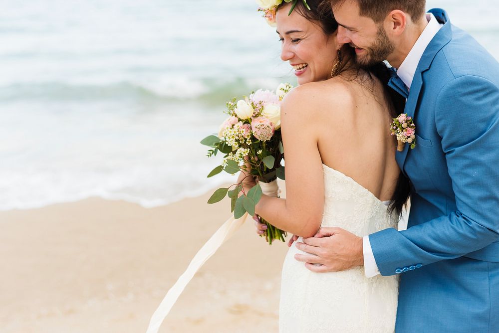 Bride and groom at their beach wedding