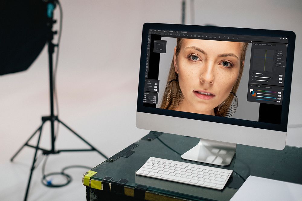 Female model on a computer screen