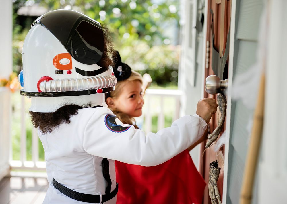 Kids trick or treating at a community center