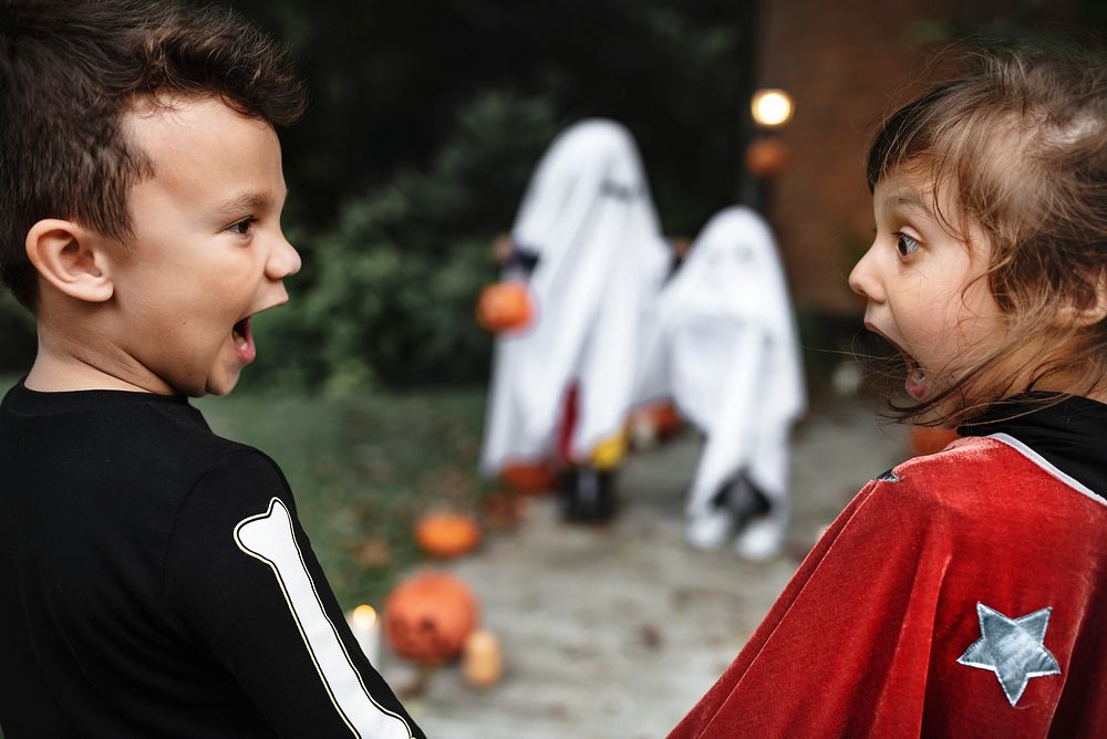Scared little kids at Halloween