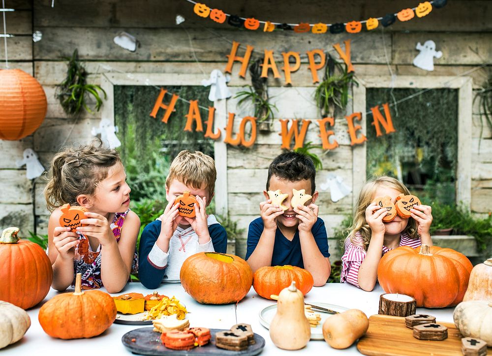 Playful kids enjoying a Halloween party
