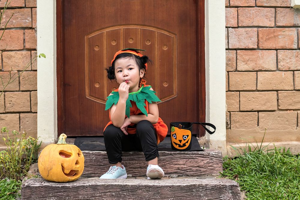 Little girl dressed up for Halloween