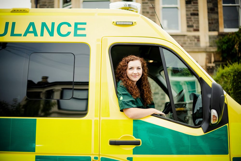 Woman driver inside an ambulance