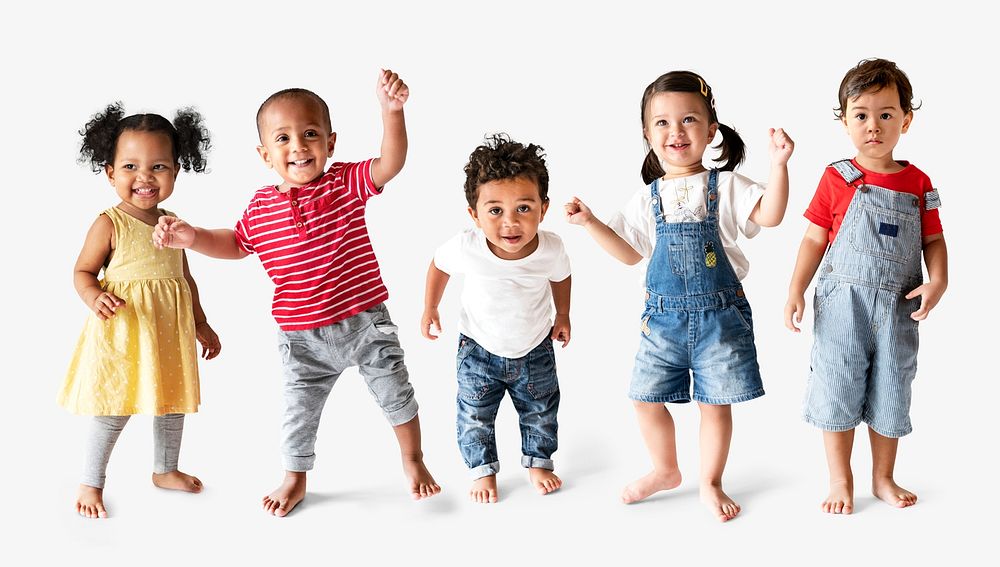 Cute diverse toddlers dancing and having fun