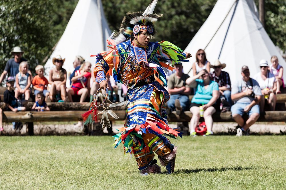 Scene from authentic Native American dances at the Indian Village on the rodeo grounds of the Cheyenne Frontier Days…
