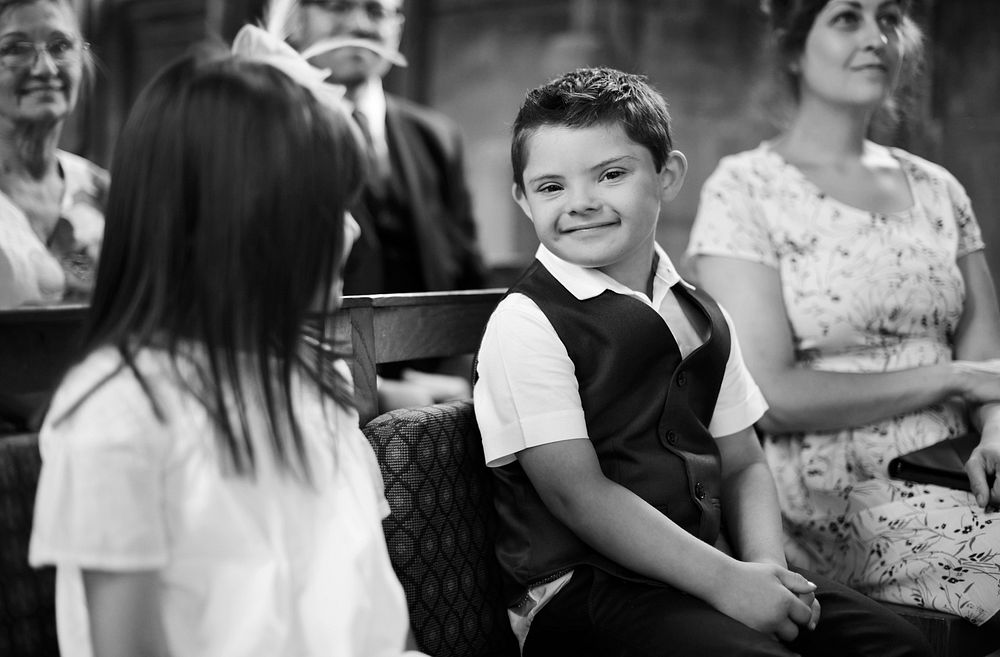 Cute little boy waiting for the bride to arrive
