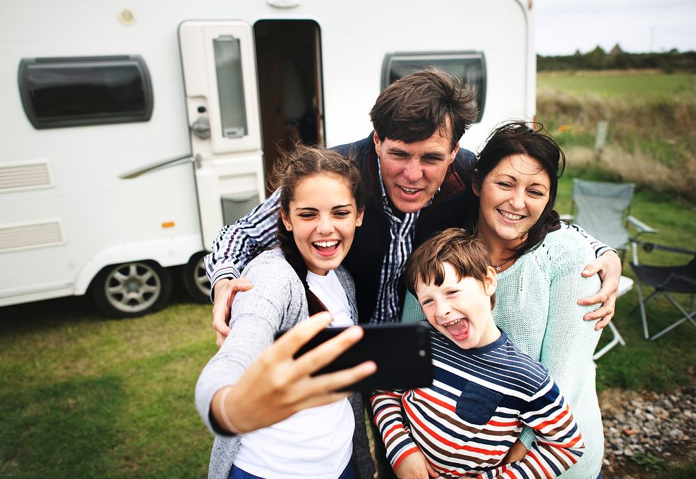 Happy family taking a selfie