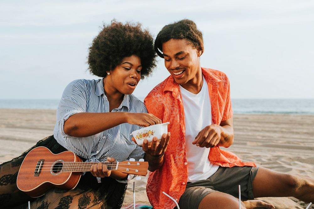 Couple having a picnic at the beach