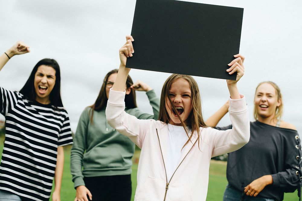 Group of angry female activists is protesting