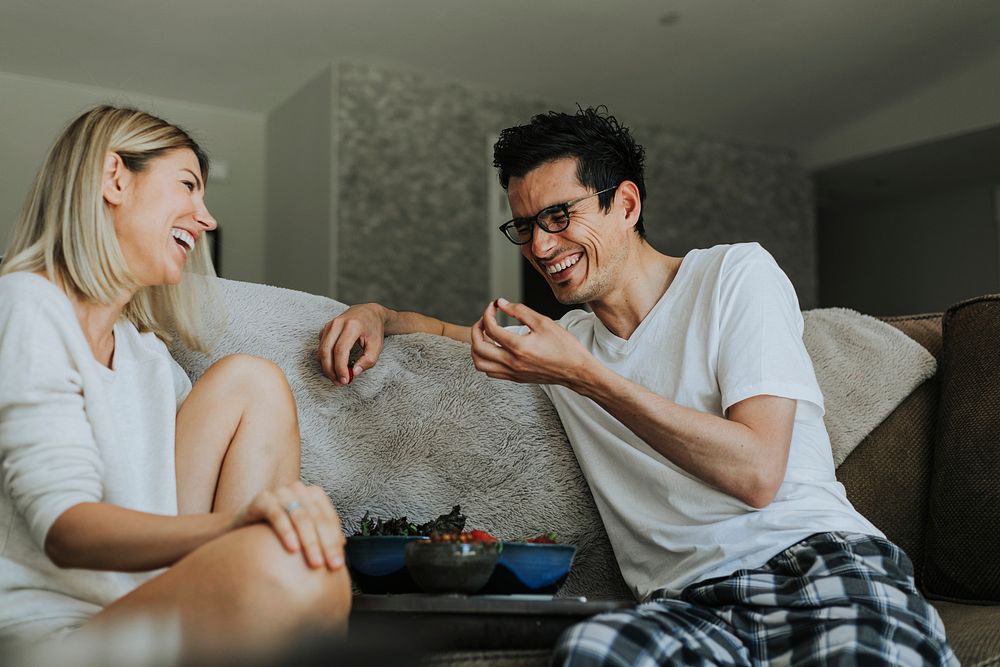 Woman laughing at her funny boyfriend