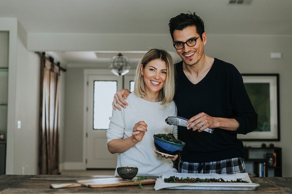 Couple cooking a vegan dinner