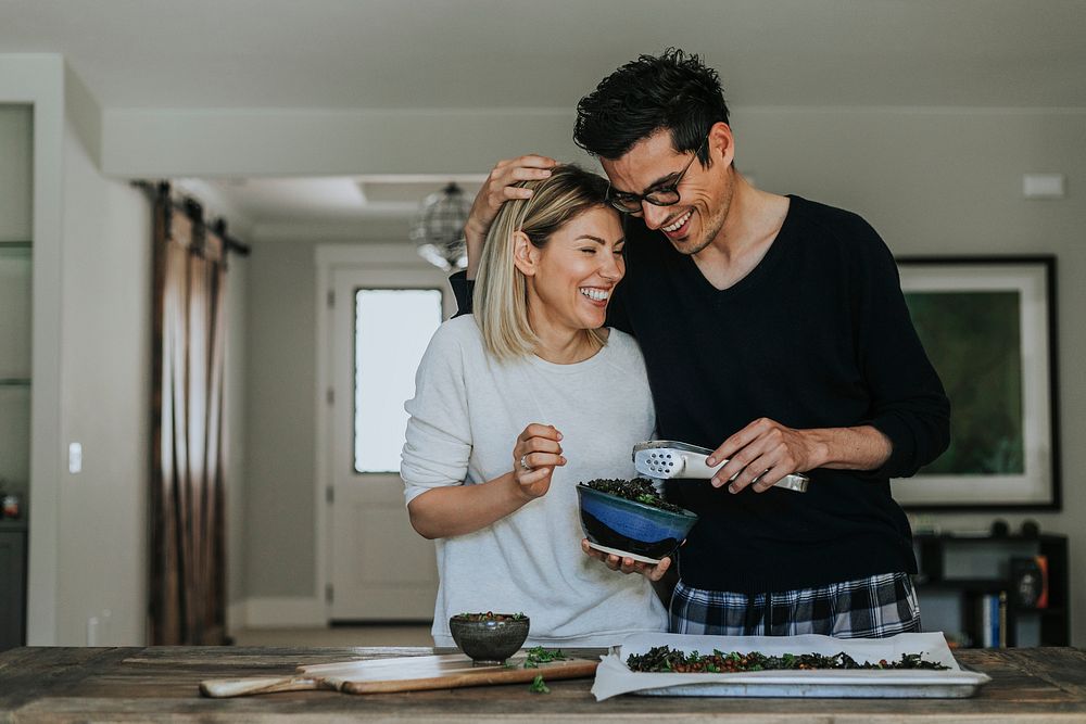 Couple cooking a vegan dinner