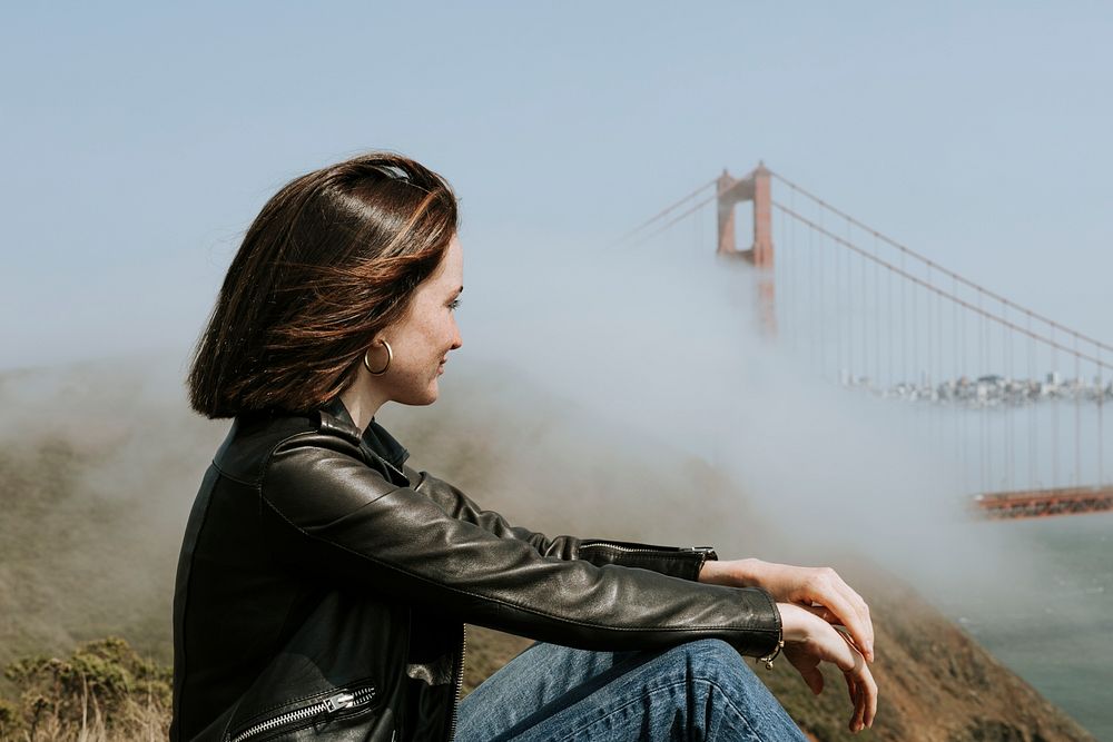 Woman enjoying the view of the Golden Gate Bridge in San Francisco