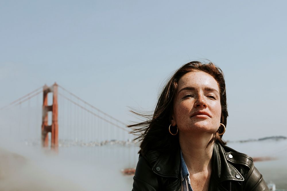 Woman at the Golden Gate Bridge in San Francisco
