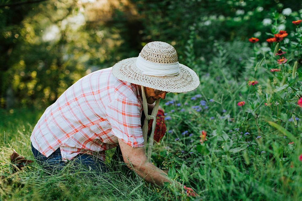 Senior woman tending to her garden