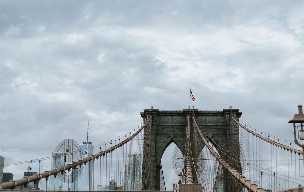 View of The Brooklyn Bridge in a cloudy day, USA