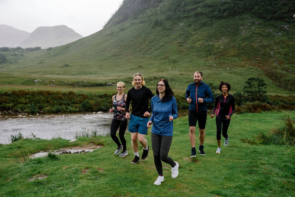 Group of friends jogging in the nature