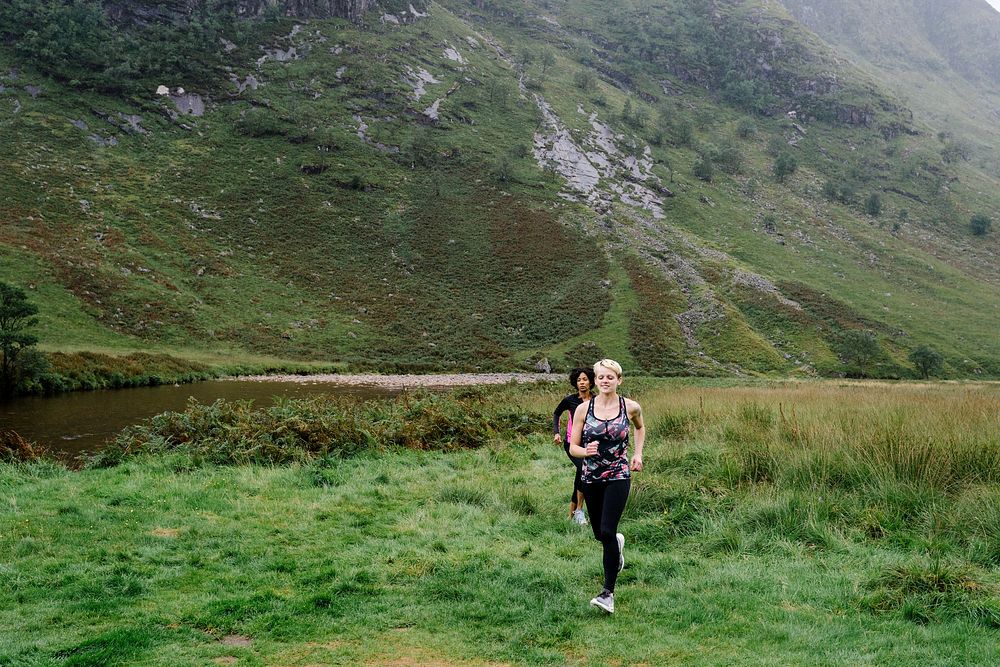 Women jogging in the Highlands