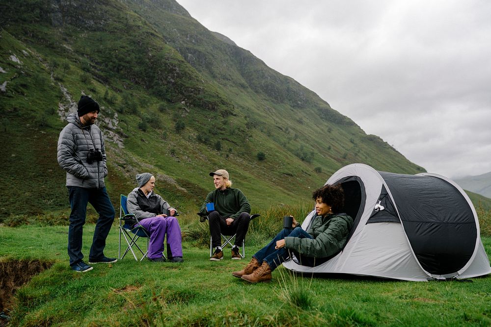 Group of campers in the Scottish Highlands