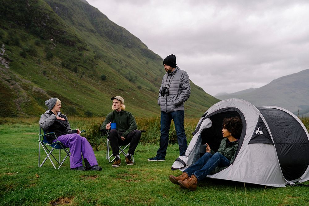 Group of campers in the Scottish Highlands