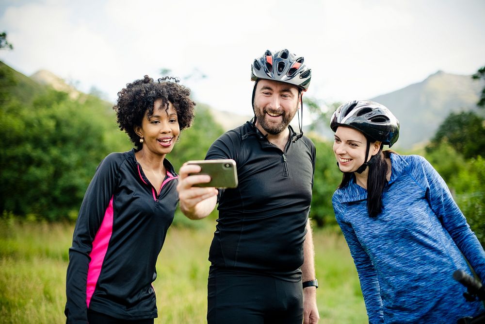 Group of cyclists taking a selfie