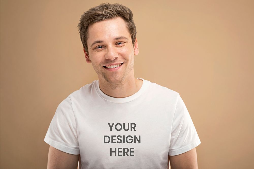 Portrait handsome man white tee | Premium PSD Mockup - rawpixel